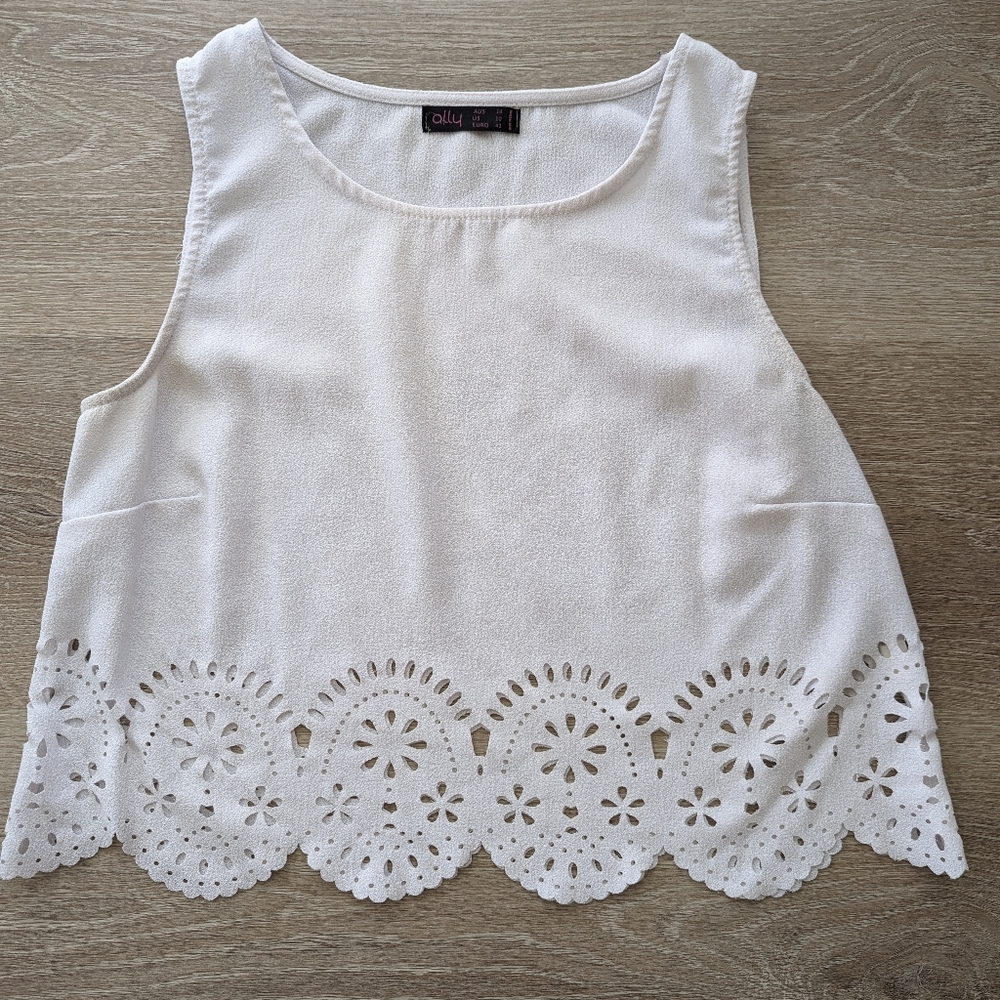Laser cut white crop top